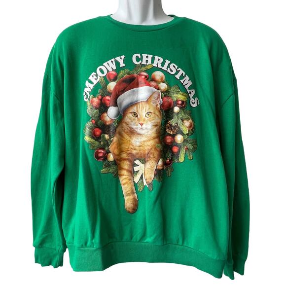 IML Orange Santa Cat MEOWY CHRISTMAS Ugly Cute Christmas Sweatshirt Size XL - Picture 1 of 4